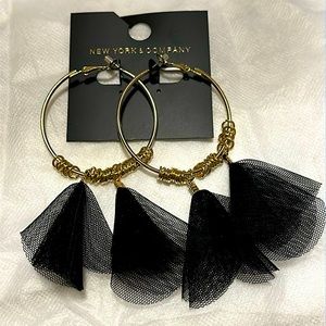 NWT-New NY & Co Black Fabric Dangle Earrings